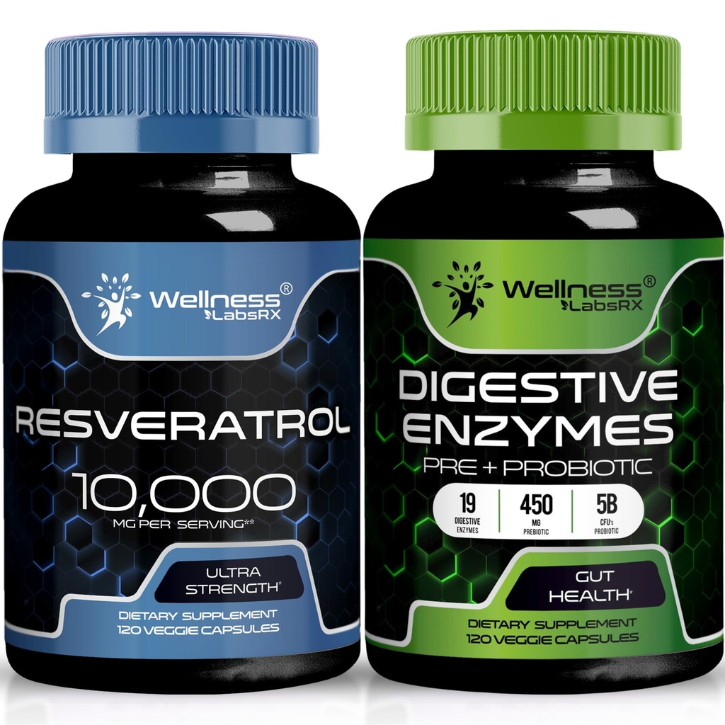 WELLNESS LABSRX Resveratrol kapsułki 10 000 mg - Digestive Enzymes 450mg