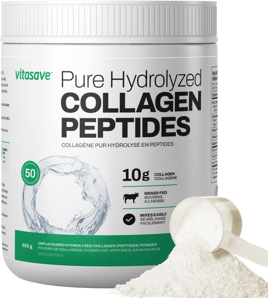 Vitasave Collagen Peptydes Powder - 10g Zhydrolizowany Collagen per Serving - Unflavored, Grass- Fed, Keto Friendly - Skóra, Włosy, Nails & Joint Support - 500g