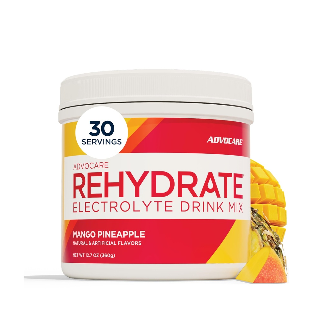 AdvoCare Rehydrated - Electrolyte Drink Mix - Zawiera magnez, Sodu, Potas & Wapń - Przeciwutleniacz & Amino Acid Fortifieted - Wspiera nawadnianie i odzyskiwanie - Ananas mango, 12,7 oz