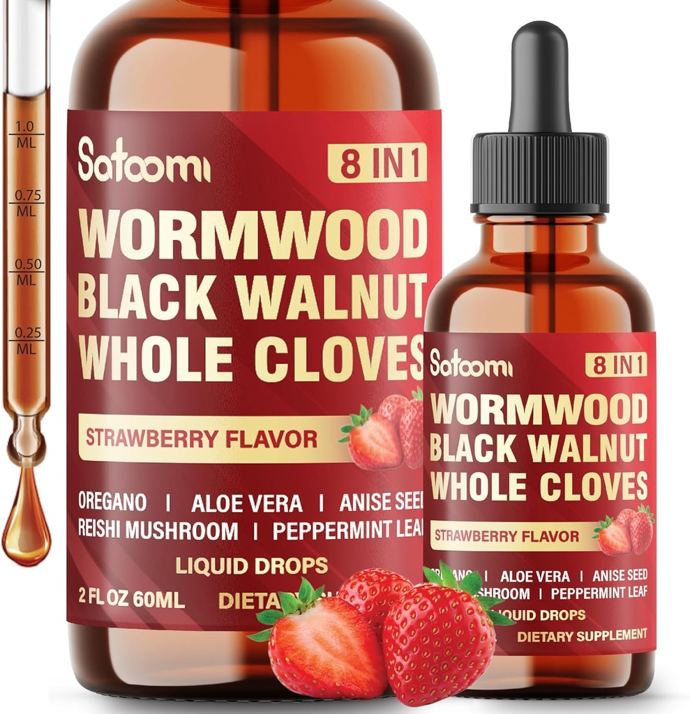 Satoomi 8in1 Wormwood płynne krople z czarnym orzechem, całe Goździki i 5 Więcej - 60ml 60 Dni dostaw