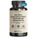 VINATURA Organic Sea Moss, Blue Vervain - z Black Seed Oil, Ashwagandha, Ginger, Burdock Korzeń kapsułki - 1250mg na serwowanie, * USA Made & Tested * Immune Booster dla dorosłych
