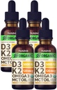 (4 opakowania) Organiczna witamina D3 K2 Krople z MCT Omega 3, 5000 IU, Maksymalna moc Witamina D Płyn - bez wypełniaczy, NieGMO Płyn D3 do szybszego wchłaniania i wsparcia immunologicznego (Vanilla, 4 Fl Oz)