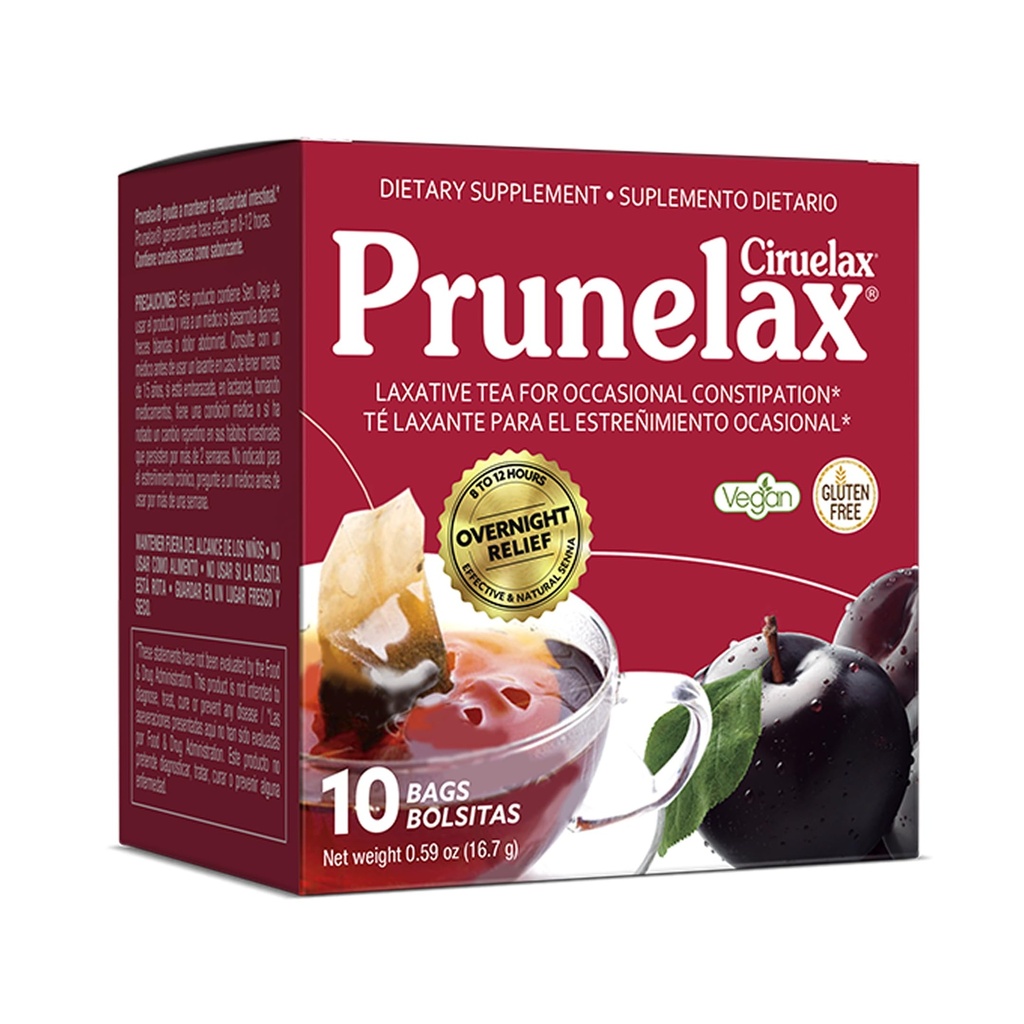 Prunelax Ciruelax Regularne Siła Laxative Tea Bags - Made with Natural Senna Extracts, dla sporadycznych zaparć, Senna Extract - 10 Bags