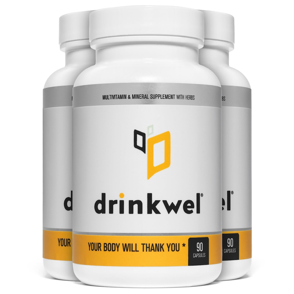 Drinkwel Premium Suplement Multivitaminowy - Opakowanie 3 x 90 Kapsułek - Poranne odzyskiwanie, Wsparcie dla wątroby i immunologiczne - Oświecenie mleka, Witamina C, Cynk, Magnez