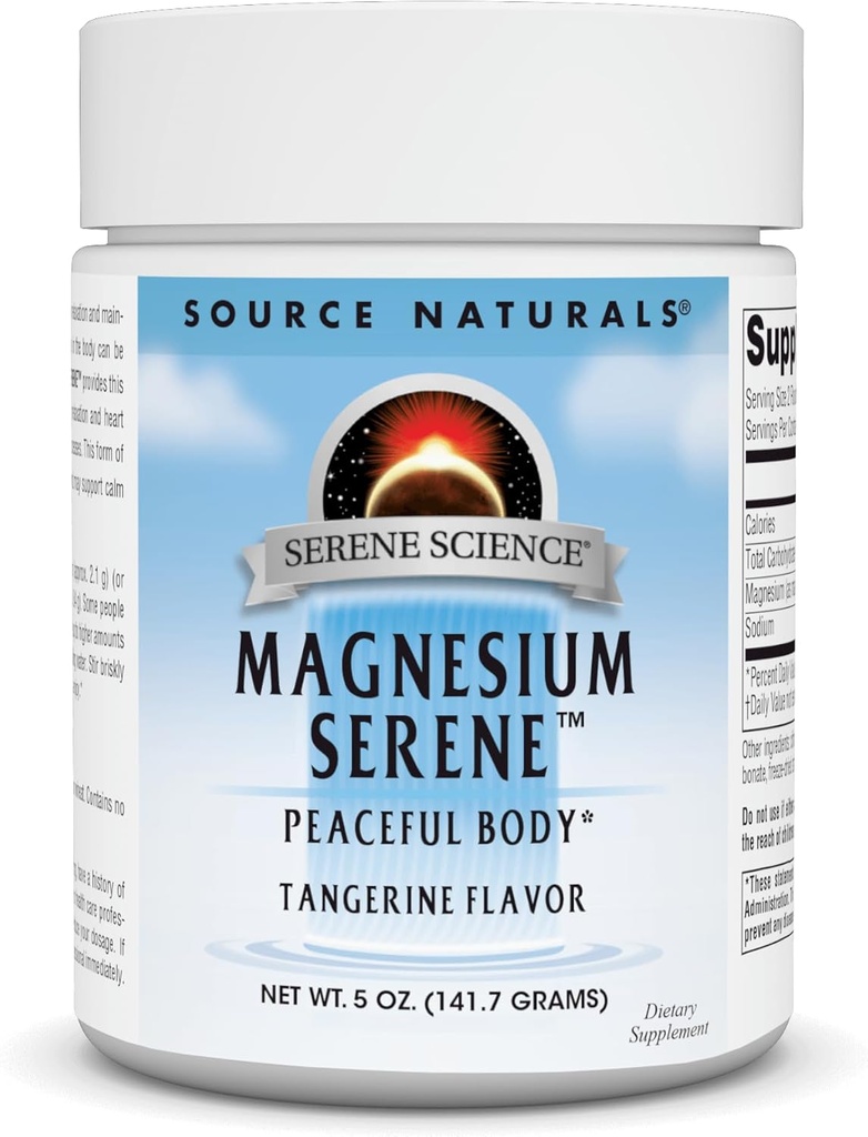 Źródło Naturals Serene Science Magnezu Serene, Peaceful Body *, Tangerine Flavored - 5 Ounce Powder