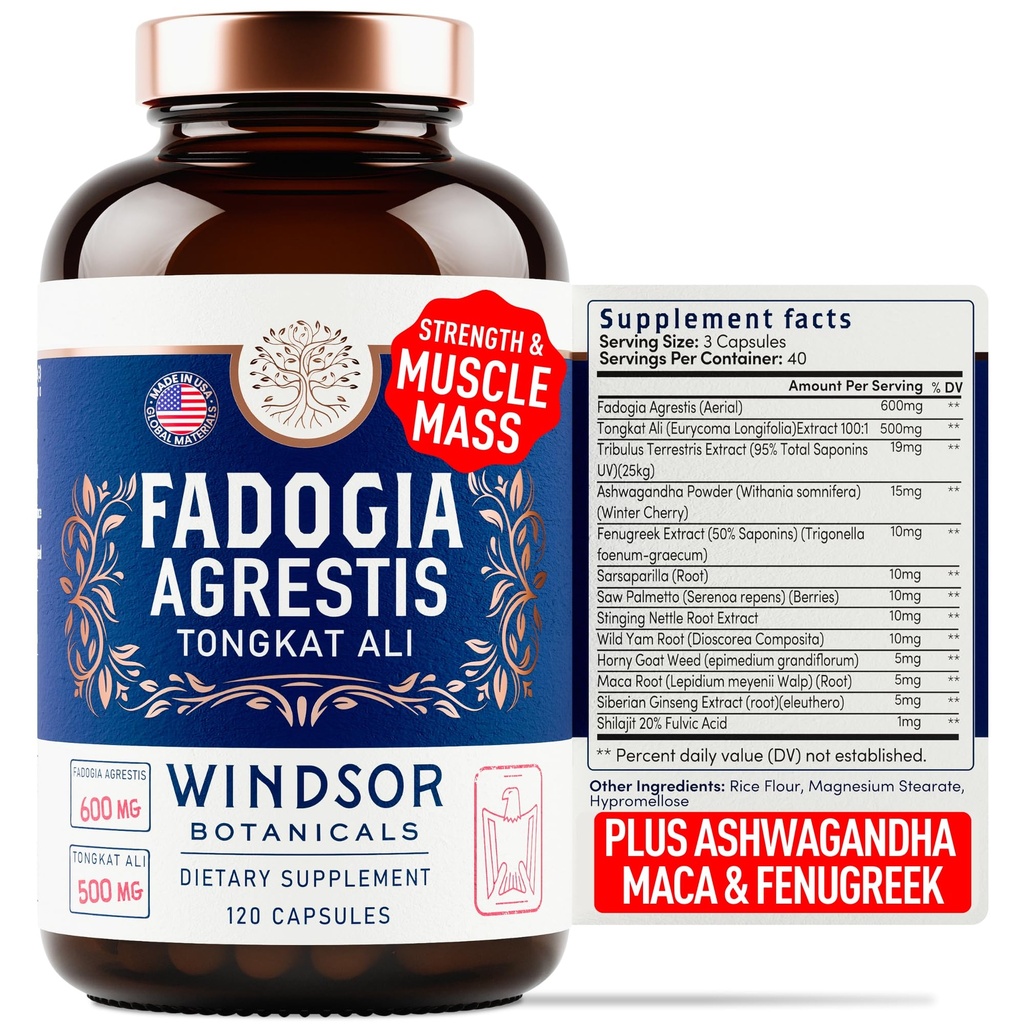 Fadogia Agrestis i Tongkat Ali Supplement - Fadogia Agrestis 600mg, 500mg Longjack Tongkat Ali for Men, Maca Root, Fenugreek, Ashwagandha, Saw Palmetto to Support Energy, Stamina, Vitality - 120Caps