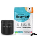 Komplement Wegan Multivitamin dla kobiet & Men- Omega 3 DHA + EPA, Witamina B12, Witamina D3 K2, Cynk, Selen, Magnez, Suplement jodu - Wsparcie immunologiczne - 90 Hrabia, Zawiera słoik