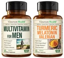 Mens Multivitamin + Turmeric Melatonin Valerian Bundle for Joint Support and Discomfort Relief, Immune Health & Inflamational Response