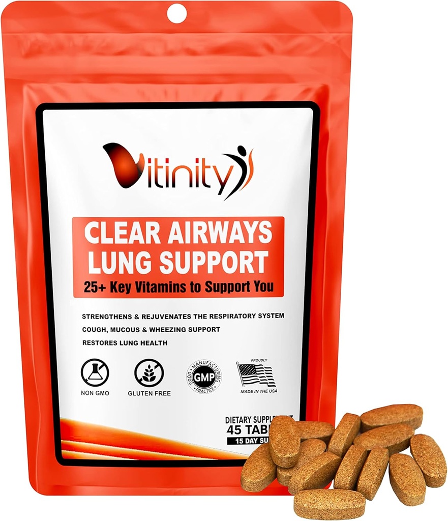 VITINTITY Lung Cleanse oddechowy suplement wsparcia immunologicznego, 25 + Kluczowe składniki Detox zdrowia płuc do oddychania, Astma, Sezonowa tabletka alergii (15 dni)