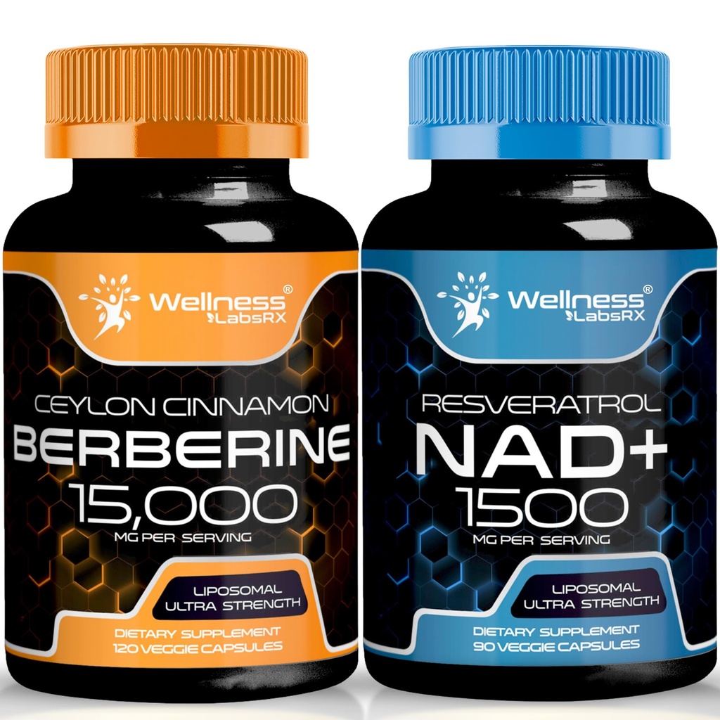 WELLNESS LABSRX NAD Supplement, 1500mg - NAD + with Resveratrol Wolf Berberine 1500mg - Berberine with Ceylon Cynamon