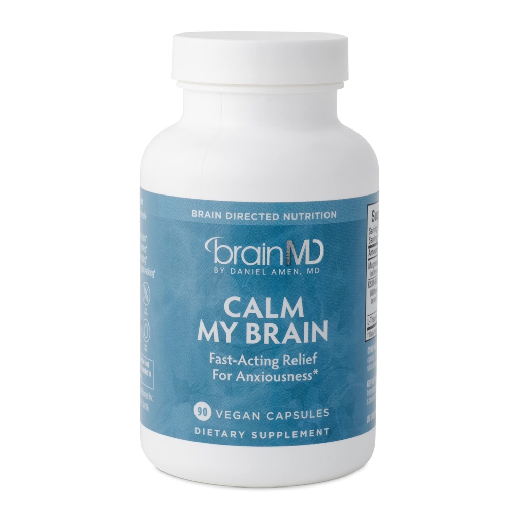 Dr Amen BrainMD Calm My Brain - 90 Kapsułek wegańskich - Formuła szybko działająca z magnezem, Ashwagandha & L- Theanine - 30 Sług