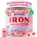Wegański suplement żelaza dla kobiet 25mg, żeliwne gumki bez cukru z witaminą C, Methy B12, Folate for Energy Boost, Żelazo Deficiency, No After Taste, Peach Flavor - 60 Count (Pack of 2)
