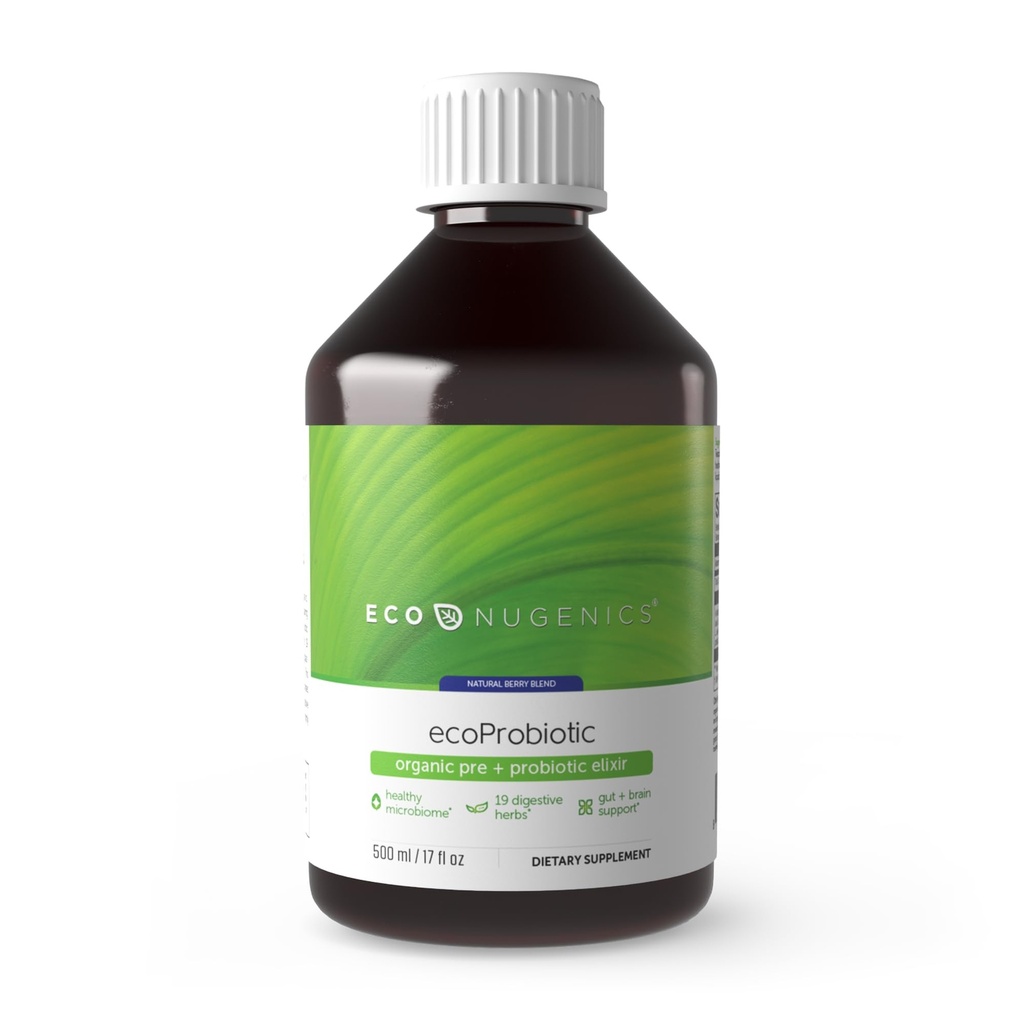 EcoNugenics ecoProbiotic: Probiotic & Prebiotic Supplement for Women & Men w / 19 Timestic Herbs - Wspiera Microbiome & Gut Health + Immune Function - Live Fermented Liquid Vegan Formula (17 oz)
