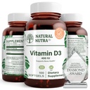 Natural Nutra Supreme Witamina D3 400 IU Softgels, Pomaga Boost Immune, Wsparcie Płuca Zdrowia, Sunshine Witamina, Pomaga poprawić zdrowie układu krążenia, kości i zębów Siła, Gluten- Free, 100 Softgels