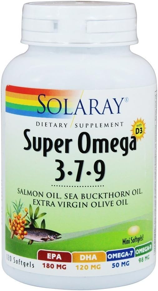 Solaray Super Omega 3- 7- 9 z witaminą D-3 & oleju łososiowego, 120 Softgels