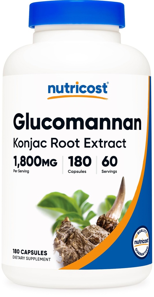 Nutricost Glucomannan 1,800mg Per Serving, 180 Kapsułek - Naturalne źródło włókna, Non-GMO, Gluten Free