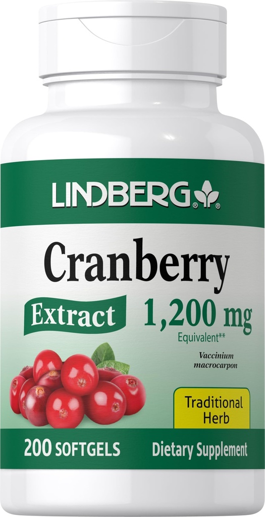 Lindberg Cranberry Pills dla kobiet 124; 1200mg 124; 200 Softgels 124; Tradycyjny Herb 124; Suplement do ekstrakcji 124; Non- GMO, Gluten Free