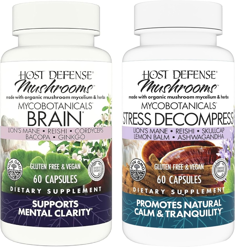 Host Defense Bundle with Mycobotanicals Brain * Kapsułki, 60 Count & Mycobotanicals Stress Decompress * Kapsułki, 60 Count - Support Memory & Focus - Wsparcie Relaks *