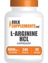 BulkSupplements.com Kapsułki z HCl argininy - Suplement tlenku azotu, Suplement argininy - Bez glutenu, 8 Kapsułek na porcję (5000mg), 240 Ilość (opakowanie po 1)