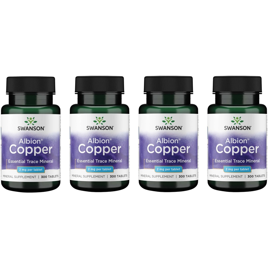 Swanson Copper Antioksydant Immune System Red Blood Support Mineral Supplement (chelat miedzi) 2 mg 300 Tabs (4 opakowania)
