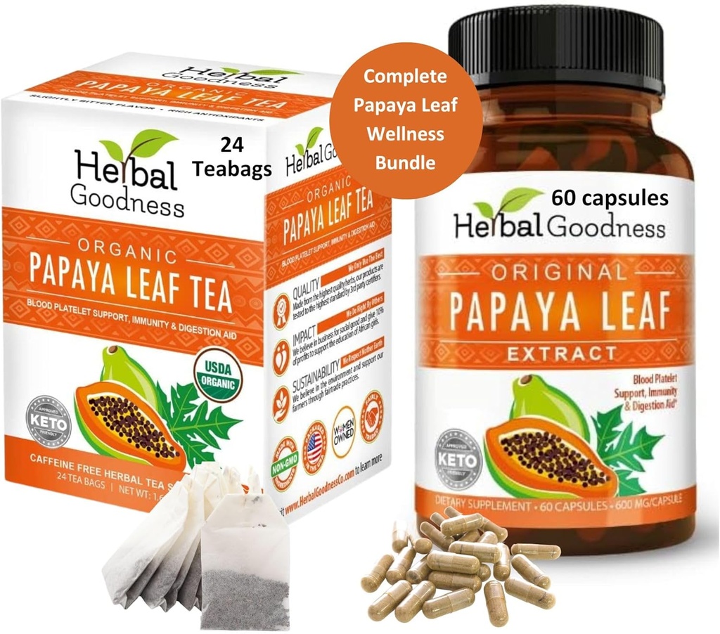 Papaya Leaf Extract Capsule and Papaya Leaf Tea Bundle - Całkowicie wspierać immunologiczne zdrowie i odżywcze Wellness