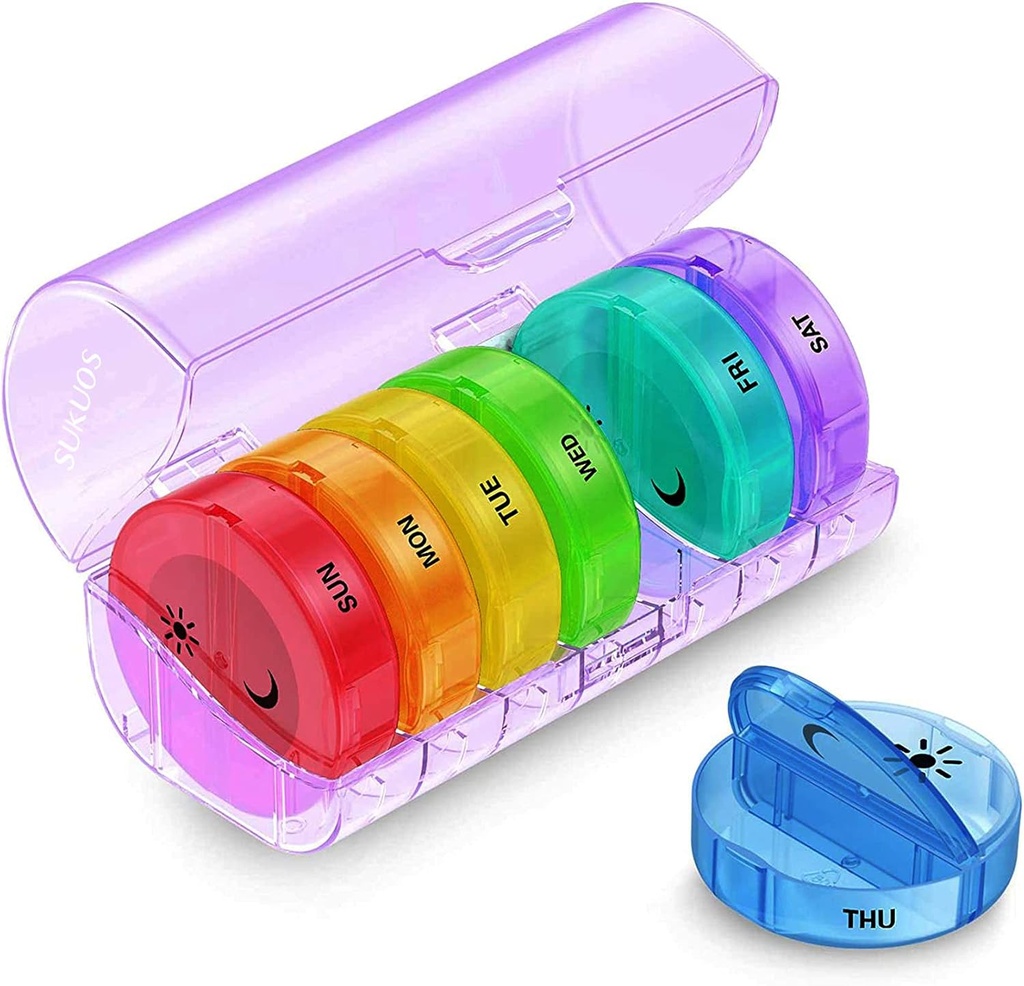 Sukuos Cotygodniowy Pill Organizator 7 Dzień 2 razy dziennie, Duży dzienny Pill Box Łatwy do otwarcia, AM PM Pill Case for Medicine / Witamina / Olej rybny / Suplementy (Purpurowy)