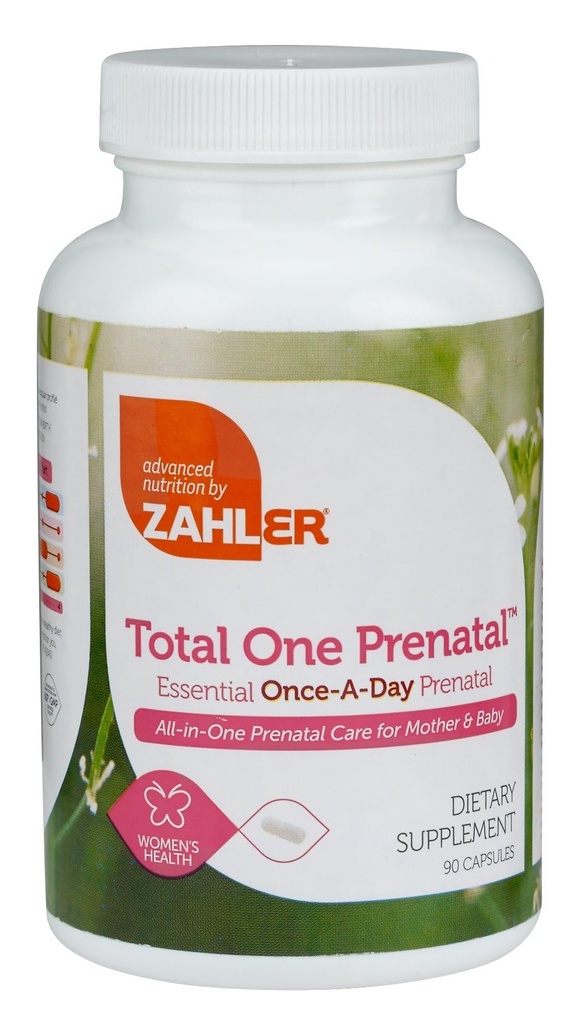 Zahler - Total One Prenatal Vitamin for Women (90 Count) Daily Multivitate Prenatals with Folic Acid, Żelazo, Cynk & 19 Other Essential Vitamin & Minerals - Kosher Pre Natal Multivitamin kapsułki