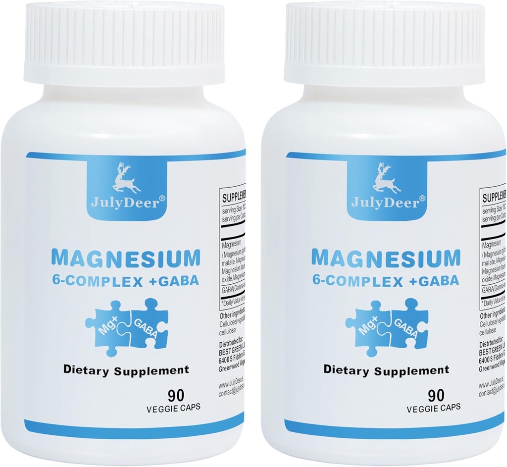 2 Butelki Sześciorakowe Kompleks Magnezu 124; 350mg Glicynianu magnezu, jabłczan, cytrat, Tauryna, tlenek, L-treonian dla mięśni, Nerwy, & Energia, GABA Sleep Support 124; Wysoka absorpcja 124; Wegan 124; 90 Kapsułki