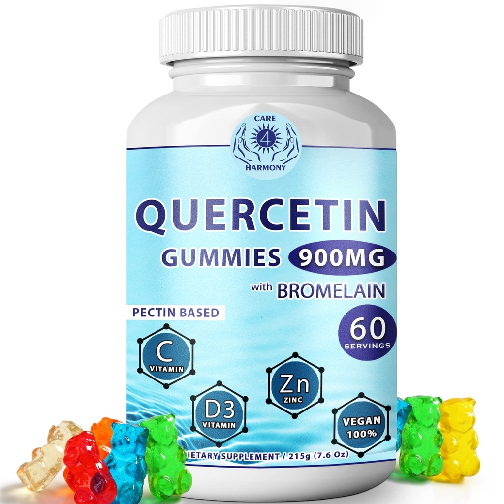 Quercetin Gummies - Quercetin with Bromelain Witamina C + Cynk Witamina D3 - Suplementy do żucia Quercetin 900mg - Quercetin dla dzieci i dorosłych (1)