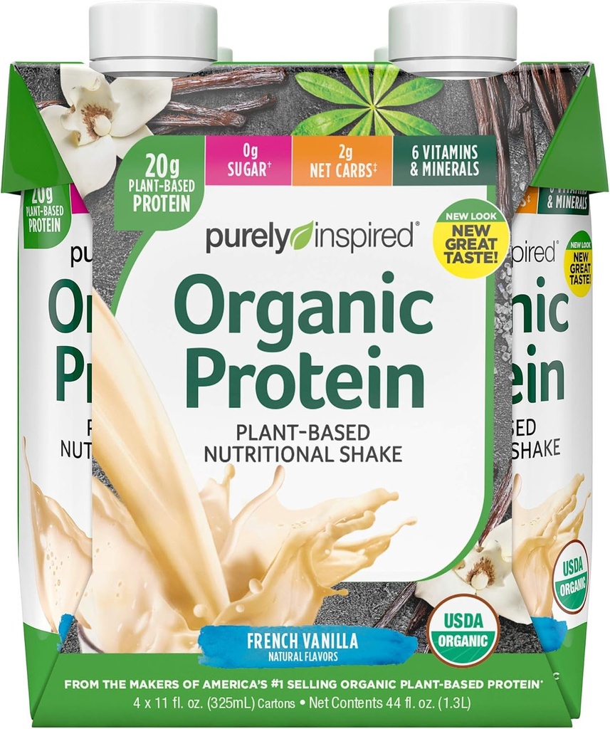 Trzęsienie protein Gotowy do picia 124; Wstrząśnięcie białkiem organicznym w postaci czystej, 124; 20g białka roślinnego bazującego na białku 124; Napoje białkowe organiczne 124; Sport Nutrition RTD 124; Francuski Wanilia, 11 fl. oz (Opakowanie po 4)