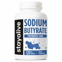 STAY ALIVE Sodium Butyrate Supplement 1200mg, Pure Butyric Acid Postbiotic, 120 Count, 2 Month Supply, Non-GMO and Gluten-Free Butyrate Powder Capsules