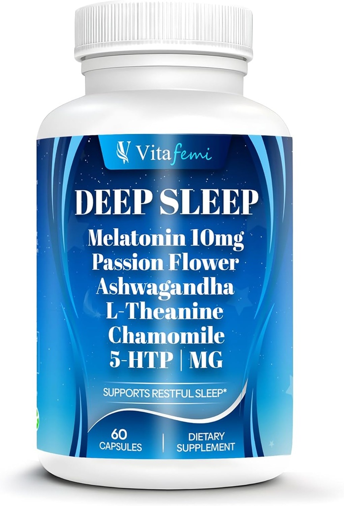 18- in-1 Melatonina 10 mg, Natural Deep Sleep Supplement dla dorosłych, Non-Habit Forming, Ashwagandha, L- Theanine, Magnez, Rumianek, 5- HTP, Non-GMO