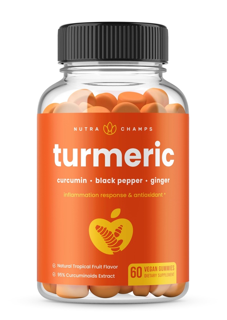 NutraChamps Turmeric Gummies for Adults & Kids with Ginger & Black Pepper Extract, 95% Curcuminoids, Vegan Natural Curcumin Joint Support Supplement, Tumeric Gummy Supplements
