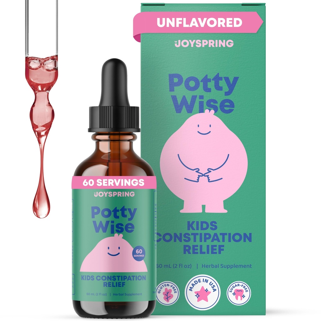JoySpring Potty Wise - Delikatne Digestive Support for Kids - Promotes Healthy Trawienie z Senna & Elderberry - Wegan, Gluten- Free, Sugar- Free (2 fl oz) 60 Sługi