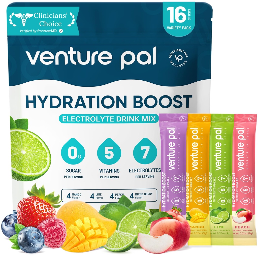 Penture Pal Sugar Free Electrolyte Puder Pakiety - Płynne codziennie IV Pakiety nawadniania 124; Electrolytes Drink Mix z 5 Witaminy i 7 Elektrolity 124; Keto Friendly 124; Non-GMO Equipment 124; Certified Vegan Equipment 124; 16 Sticks