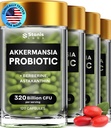 Akkermansia Muciniphila Probiotics 320 Billion CFU| Probiotic and Prebiotic | Akkermansia Probiotics for gut health | Inulin Prebiotic Fiber Capsules Astaxanthin & Berberine & Chromium 480 caps 4 pack
