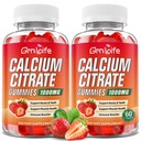 2 Opakowanie Gummies cytrynian wapnia, Bezcukrowy cytrynian wapnia 1000mg dla mięśni zdrowe, Wchłanianie suplementy wapnia dla dorosłych i dzieci, Truskawka, 120 Hrabia
