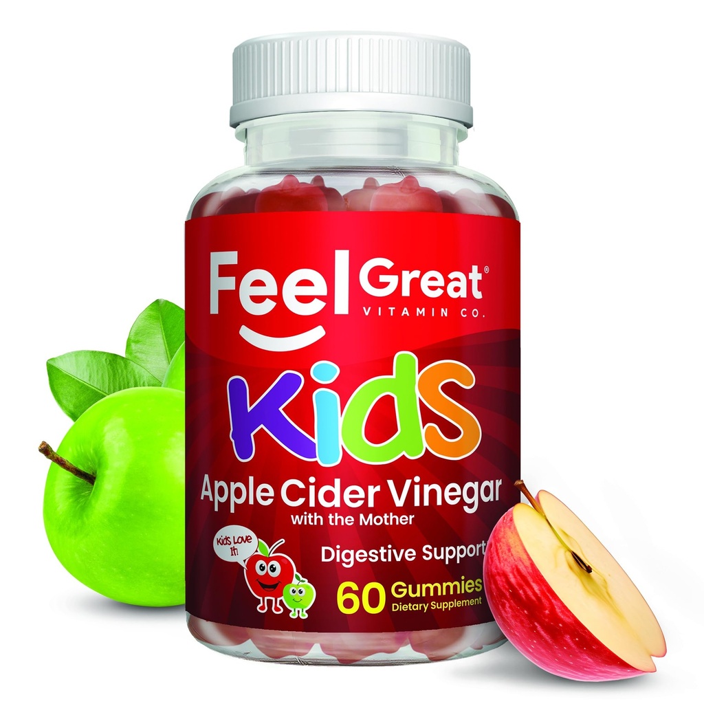 Feel Great Apple Cider Gummies Ocet dla dzieci 124; Bogaty w enzymy i naturalne przeciwutleniacze dla Gut zdrowia 124; Wegan Gummy wspomaga zdrowe odżywcze Wchłanianie 124; 60 Day Supply