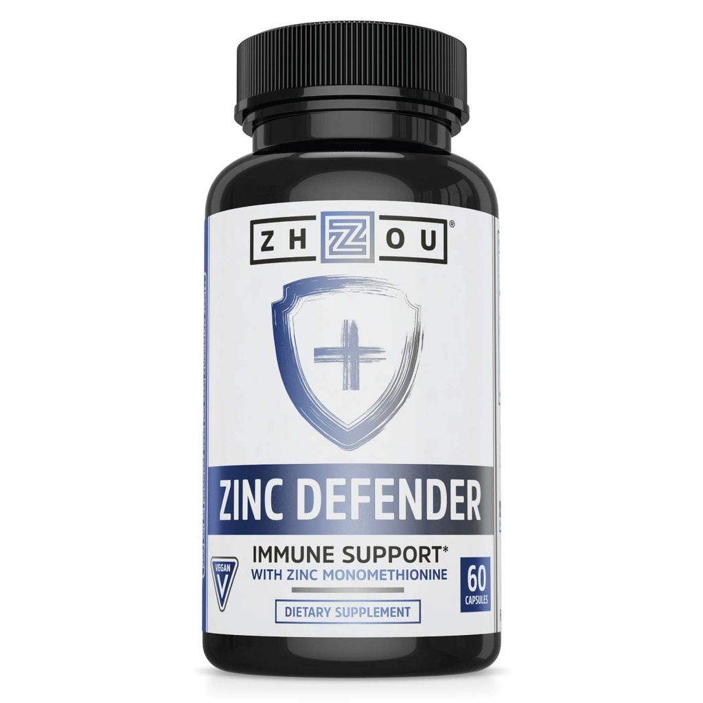 Zhou Zinc Defender - Suplementy cynku dla mężczyzn i kobiet, 30 mg na Podawanie dla zdrowia immunologicznego i wsparcia mineralnego, Pure Vegan Formuła - 60 Kapsułki