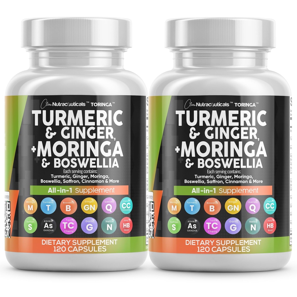 Turmeric Moringa Supplement Equipment 124; Ginger Boswellia Saffron - Suplement dla kobiet i mężczyzn z Cejlon Cynamon, Tart Cherry, Quercetin Czosnek Nettle Holy Basil - 2Pack