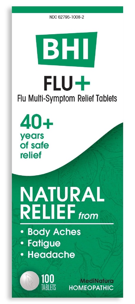 BHI Flu + Cold Multi- Symptom Relief Natural Safe Non-Drowsy Remedy 11 Ukierunkowane Homeopatyczne Aktywne składniki dla ciała Aches, Zmęczenie, Dreszcze i ból głowy - 100 Tabletki