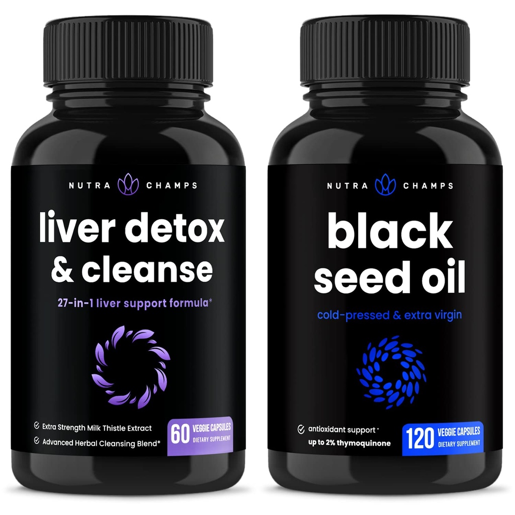 NutraChamps Liver Cleanse Detox i Black Seed Oil Kapsułki