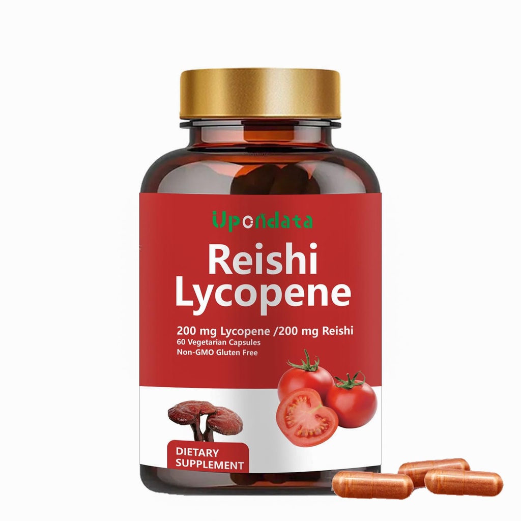 Likopen kapsułki, naturalny likopen 200mg z organicznym grzybem Reishi 200 mg Suplement do Prostate Health i immunologicznego wsparcia - Bez glutenu, Nie-GMO, 60 kapsułek (1 opakowanie)