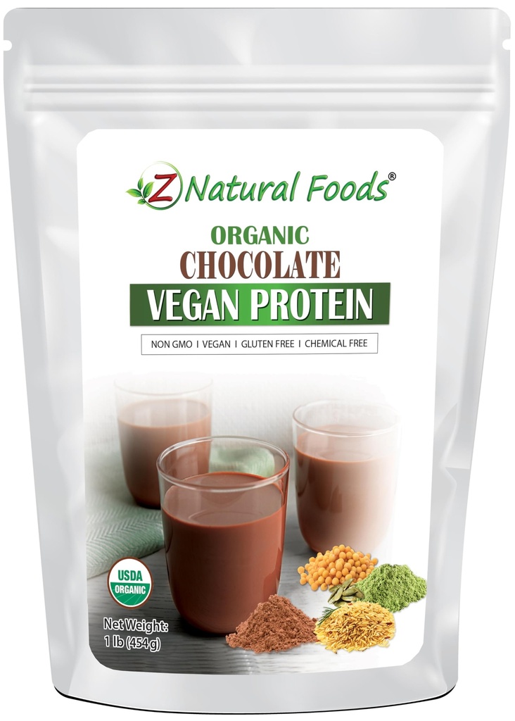 Organic Chocolate Vegan Protein Powder - Optimum Protein Blend Sourced From Pea, Brown Rice and Pumpkin With Cacao To Give A Delicious Chocolate Flavor Boost, Vegan, Stevia Sweetened - 1 lb