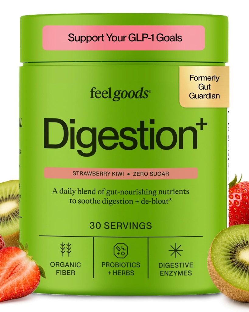 Feel towarów Guardian gut, Fiber organiczny, Probiotyczny i Prebiotyczny proszek, Cukier wolny, Zioła na Bloat, Gut Health Support, Digestive Health for Men & Women, Non GMO, Wegan, Truskawka Kiwi, 30 Służenie