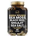 Maju Superfoods 18- in-1 Sea Moss, Black Seed, Shilajit, Sea Salt + D3 & K2, Skoncentrowane ekstrakty, Ślady wielu minerałów kapsułki, dla mężczyzn i kobiet Suplementy elektrolitów mineralnych