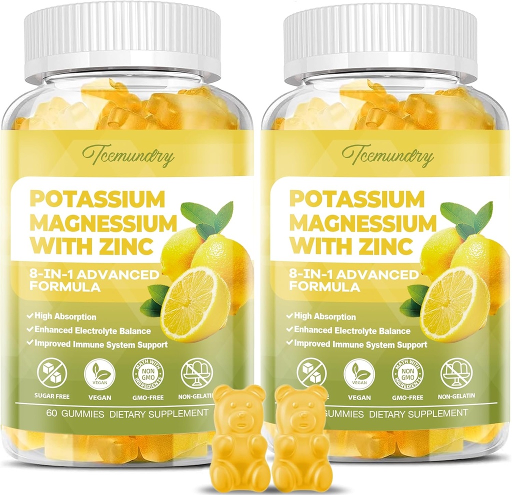 Suplement potasu Gummie dla dorosłych: Cytrynian potasu 99 mg - Suplement potasu magnezu dla mięśni, elektrolit, energia