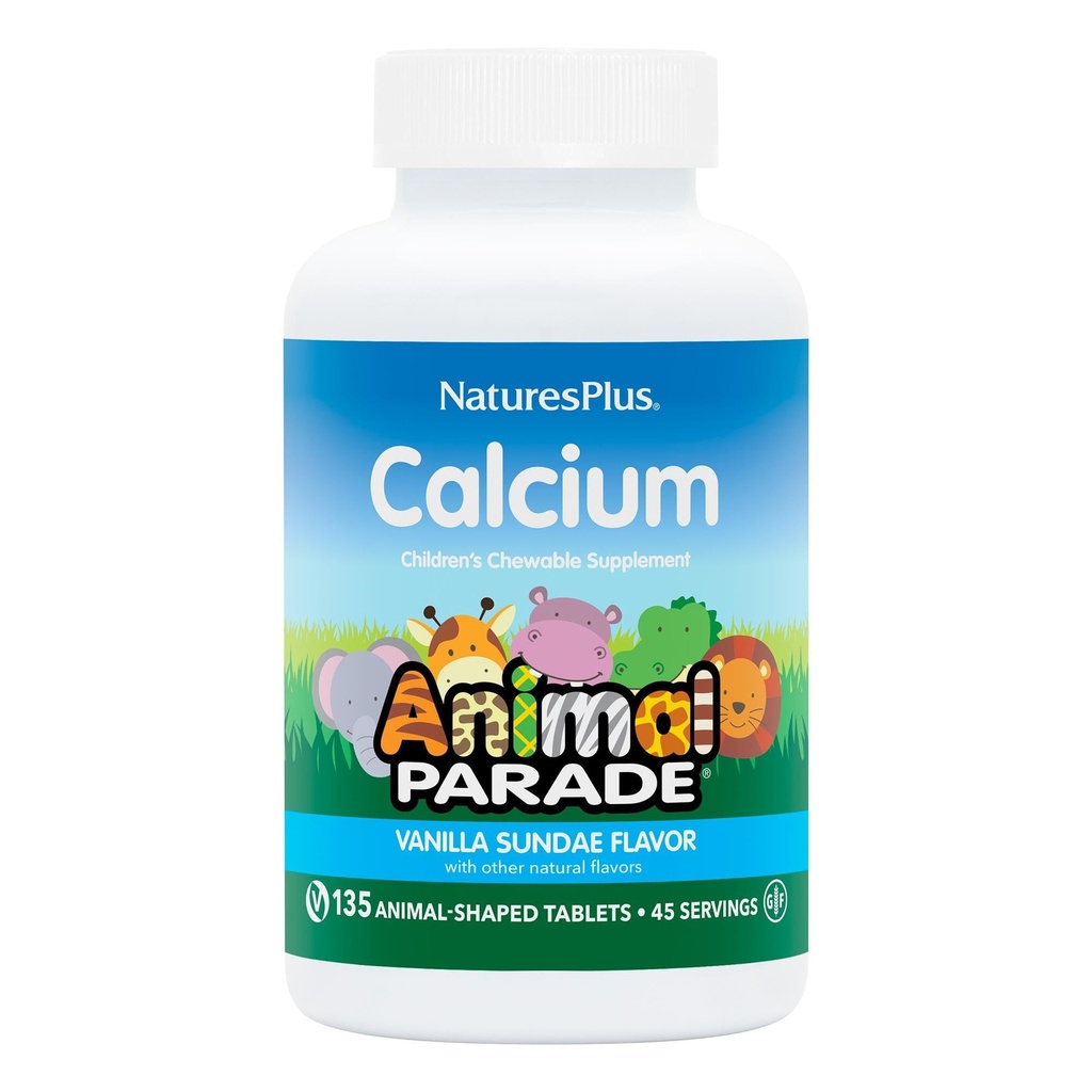 NaturesPlus Animal Parade Wapń, Vanilla Sundae Flavor - 90 Animal- Shaped Chewable Tablets - Promotes Healthy Bones - Wegan, Gluten Free - 90 Total Servings