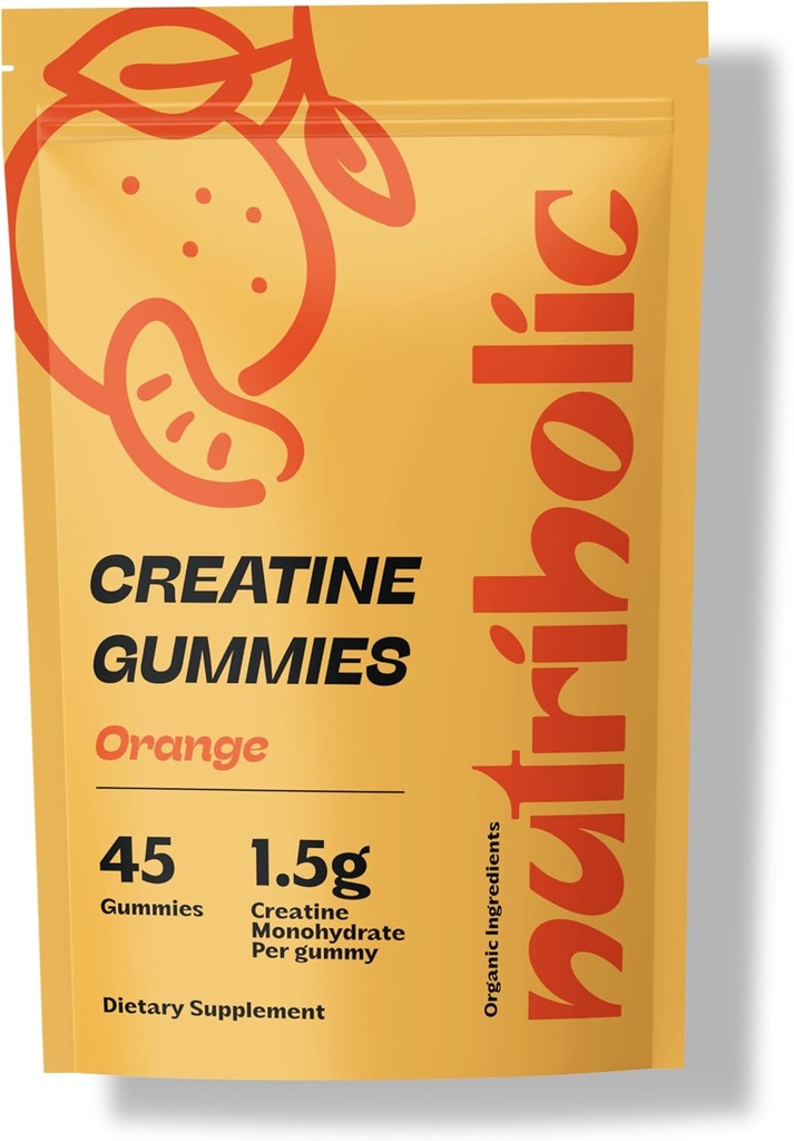Jednowodzian Gummies dla mężczyzn i kobiet - Łatwy do przetrawienia, Wegan, Gluteny-Free, Non-GMO, 1,5 g Kreatyny per Gummy - 45ct (45 Count, Orange)