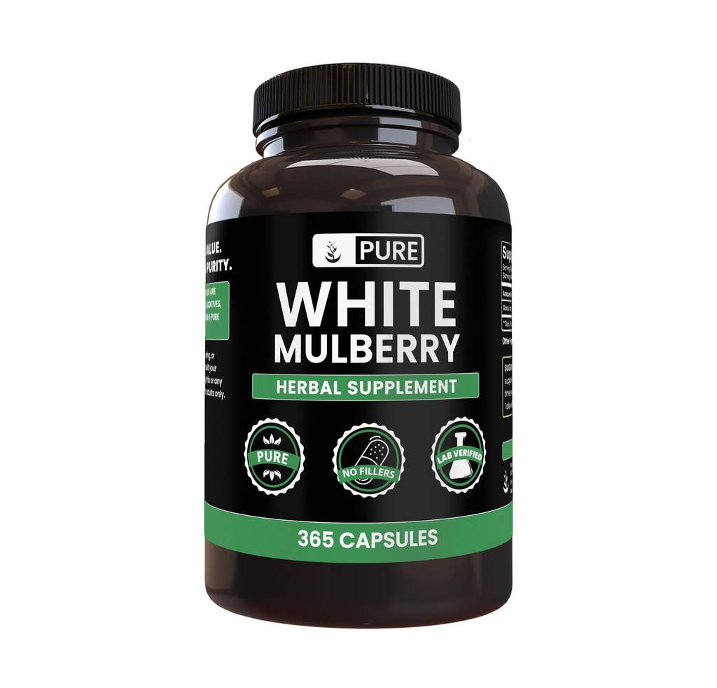 Pure Original Ingredients White Mulberry (365 kapsułki) No Magnez Or Rice Fillers, Always Pure, Laboratorium zweryfikowane